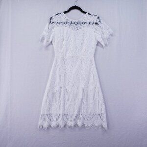 MSLG Elegant Formal White Lace Dress Size S Party Short Mini Evening